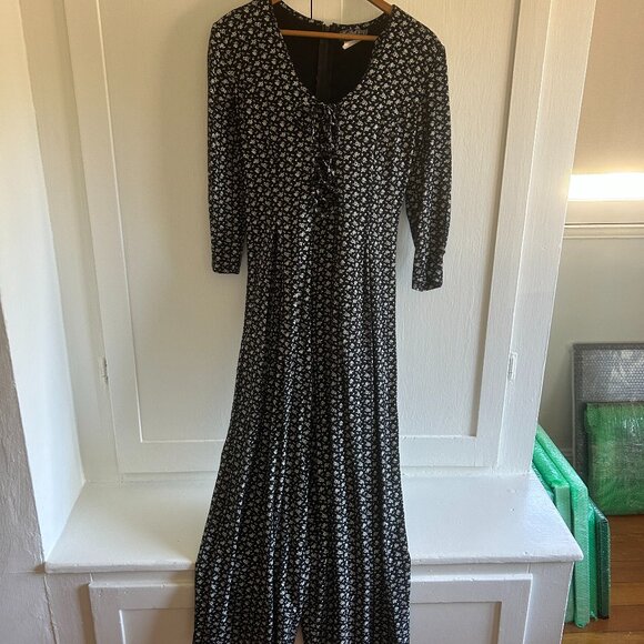 Vintage 90s "All That Jazz" Black & White Floral Jumpsuit (Sz S) - Picture 1 of 5